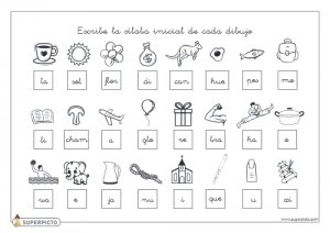 Escribir la sílaba inicial de cada dibujo