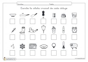 Escribir la sílaba inicial de cada dibujo