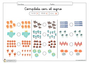 Completar con el signo mayor, menor o igual
