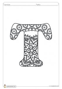 Mandala para colorear letra T lista