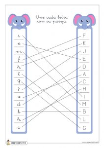 Unir cada letra con su pareja (elefante 1)