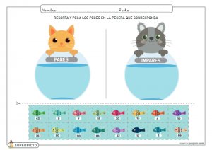 Recortar y pegar los números pares e impares