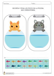 Recortar y pegar los números pares e impares