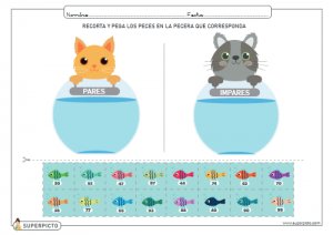 Recortar y pegar los números pares e impares