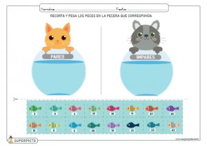 Recortar y pegar los números pares e impares