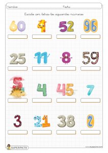 Escribir con letras los números mostrados