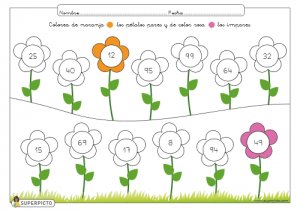 Colorear pétalos pares e impares