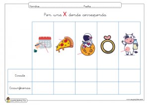 Poner una X donde corresponda (circunferencia y círculo)