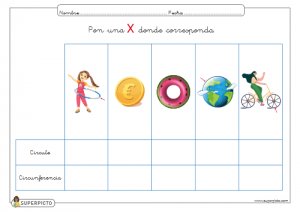 Poner una X donde corresponda (circunferencia y círculo)