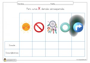 Poner una X donde corresponda (circunferencia y círculo)