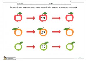 Escribir el número anterior y posterior (sin apoyo explicativo visual)