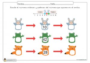 Escribir el número anterior y posterior (con apoyo explicativo visual)