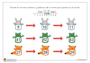 Escribir el número anterior y posterior (con apoyo explicativo visual)