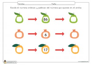 Escribir el número anterior y posterior (sin apoyo explicativo visual)