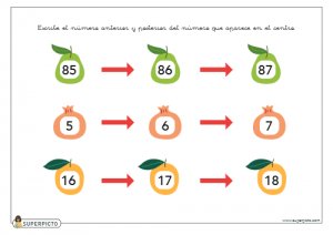 Escribir el número anterior y posterior (sin apoyo explicativo visual)