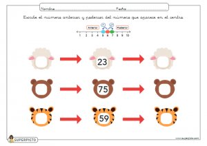 Escribir el número anterior y posterior (con apoyo explicativo visual)