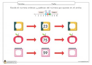 Escribir el número anterior y posterior (con apoyo explicativo visual)