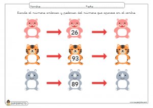 Escribir el número anterior y posterior (sin apoyo explicativo visual)