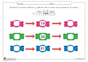 Escribir el número anterior y posterior (con apoyo explicativo visual)