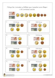 Combinar monedas y billetes hasta 20 euros