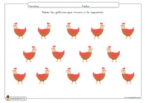 Rodear las gallinas que miran a la izquierda