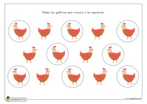 Rodear las gallinas que miran a la izquierda