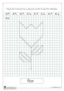 Seguir las indicaciones y después escribir lo que se ha dibujado (flor)