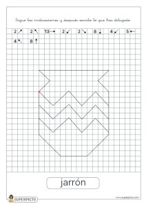 Seguir las indicaciones y después escribir lo que se ha dibujado (jarrón)