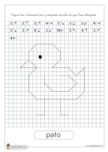 Seguir las indicaciones y después escribir lo que se ha dibujado (pato)