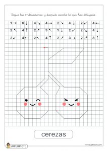 Seguir las indicaciones y después escribir lo que se ha dibujado (cerezas)