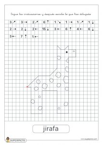 Seguir las indicaciones y después escribir lo que se ha dibujado (jirafa)