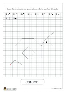 Seguir las indicaciones y después escribir lo que se ha dibujado (caracol)