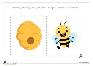Recortar y colocar el panal y abeja donde te diga tu compañero o compañera