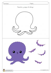 Seguir las indicaciones y después escribir lo que has dibujado (pulpo)