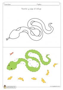 Seguir las indicaciones y después escribir lo que has dibujado (serpiente)