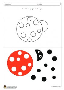 Seguir las indicaciones y después escribir lo que has dibujado (mariquita)