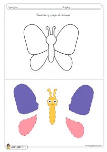 Seguir las indicaciones y después escribir lo que has dibujado (mariposa)