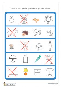 Tachar el más pesado y colorear el que pese menos