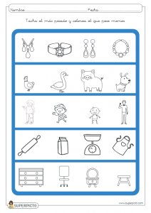 Tachar el más pesado y colorear el que pese menos