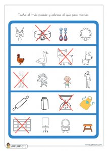 Tachar el más pesado y colorear el que pese menos