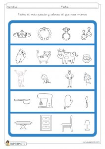 Tachar el más pesado y colorear el que pese menos