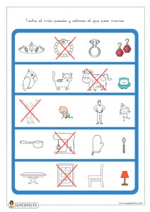 Tachar el más pesado y colorear el que pese menos