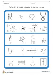 Tachar el más pesado y colorear el que pese menos