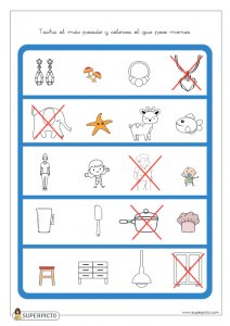 Tachar el más pesado y colorear el que pese menos