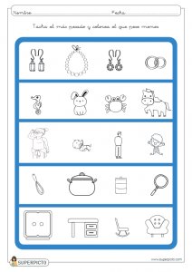 Tachar el más pesado y colorear el que pese menos