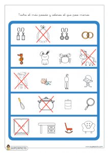 Tachar el más pesado y colorear el que pese menos