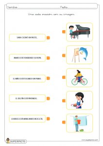 Unir cada oración con su imagen (MAYÚSCULAS)