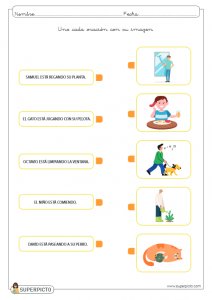 Unir cada oración con su imagen (MAYÚSCULAS)