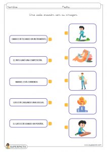 Unir cada oración con su imagen (MAYÚSCULAS)