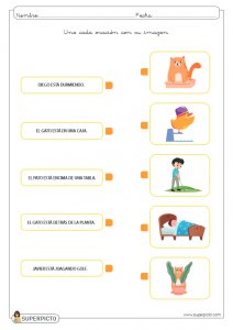 Unir cada oración con su imagen (MAYÚSCULAS)